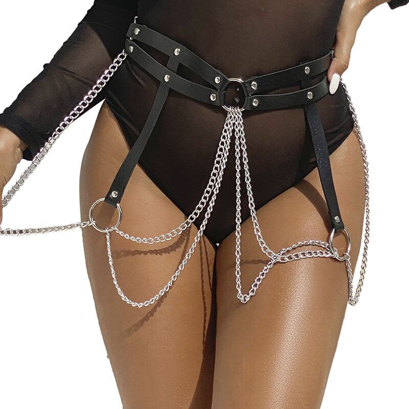 Subblime schwarzer Leder-Kettengürtel mit Ringen – One Size – Bild 1