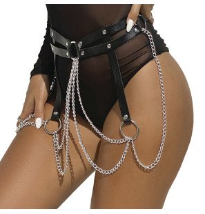 Subblime zwarte leren kettingriem met ringen – one size – foto 2