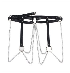Subblime schwarzer Leder-Kettengürtel mit Ringen – One Size – Bild 4