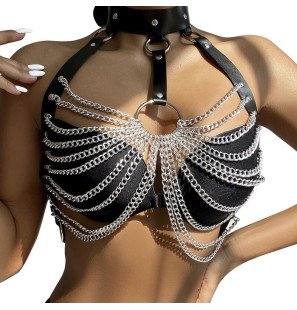 SUBBLIME borst harnas met ketting en grote ring – one size – foto 1