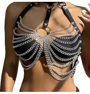 SUBBLIME borst harnas met ketting en grote ring – one size – foto 2