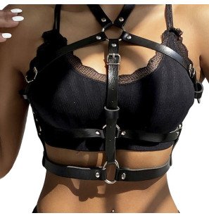 Subblime Black Leather Chest Harness with Rings – One Size – image 1