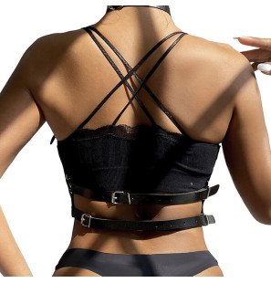 Subblime schwarzes Leder-Brustharness mit Ringen – Einheitsgröße – Bild 3