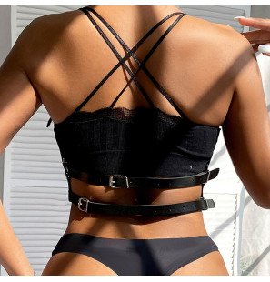 Subblime schwarzes Leder-Brustharness mit Ringen – Einheitsgröße – Bild 11