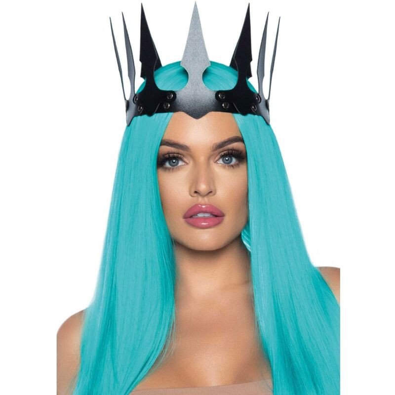 Leg Avenue black faux leather crown with studs – image 1