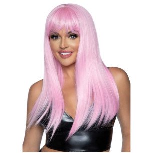 Lange glatte Perücke mit rosa Pony – Bild 1