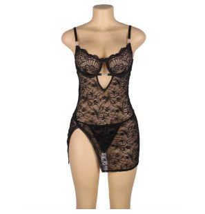 Schwarzes Spitzen-Babydoll mit verstellbaren Trägern S/M – Bild 3