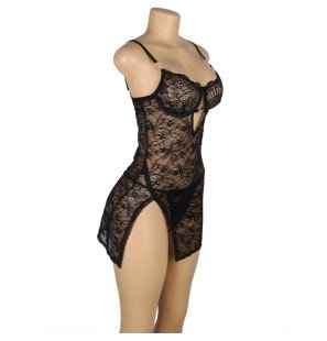 Schwarzes Spitzen-Babydoll mit verstellbaren Trägern S/M – Bild 4