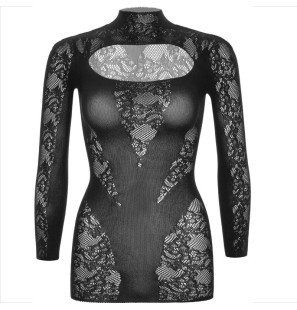 Mini-robe noire en dentelle à manches longues – photo 9