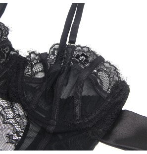 Czarne koronkowe body z kokardkami i paskami do pończoch L/XL – zdjęcie 7