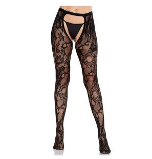 Black Lace Stockings with Open Back by Leg Avenue – image 1