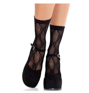 Leg Avenue czarne koronkowe skarpetki z kokardką – zdjęcie 1