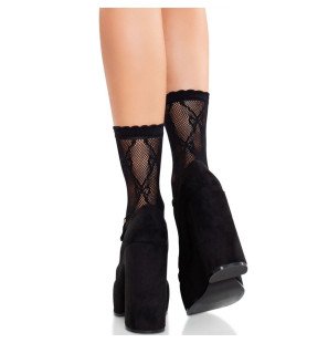 Leg Avenue czarne koronkowe skarpetki z kokardką – zdjęcie 2