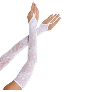Extra-long white lace arm warmers with floral pattern – image 1