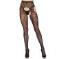 Black fishnet tights with suspender straps and floral pattern by Leg Avenue – image 4