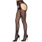 Black fishnet tights with suspender straps and floral pattern by Leg Avenue – image 5