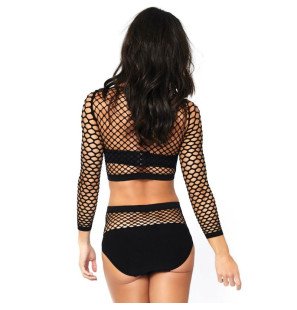 LEG AVENUE Two-Piece Long-Sleeved Mesh Lingerie Set, One Size – image 2