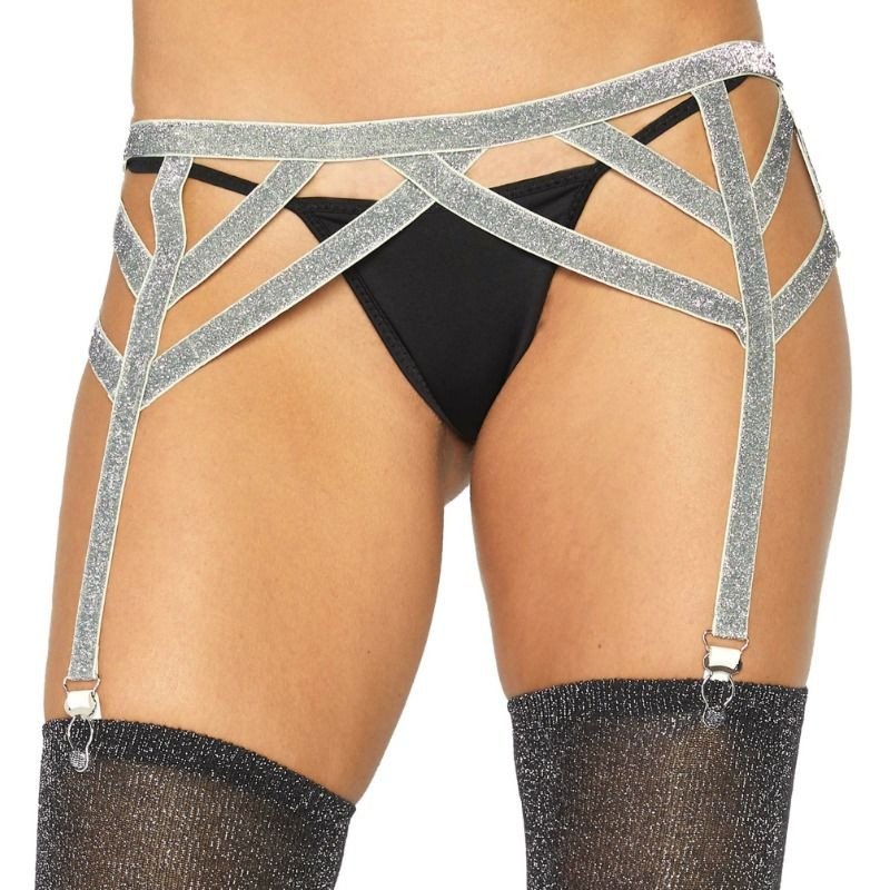 Silbernes Lurex-Strumpfband von Leg Avenue, Einheitsgröße – Bild 1