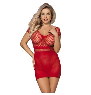 Red crocheted mesh dress for adults – short style, one size – image 1