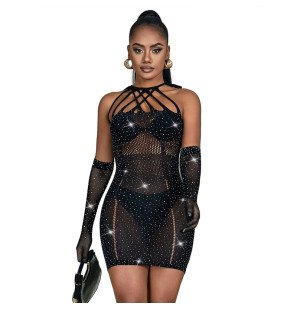 Zwarte strass netjurk voor volwassenen, one size – foto 1