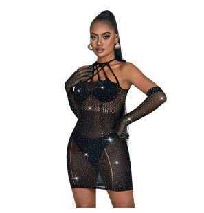 Zwarte strass netjurk voor volwassenen, one size – foto 4