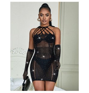 Zwarte strass netjurk voor volwassenen, one size – foto 6
