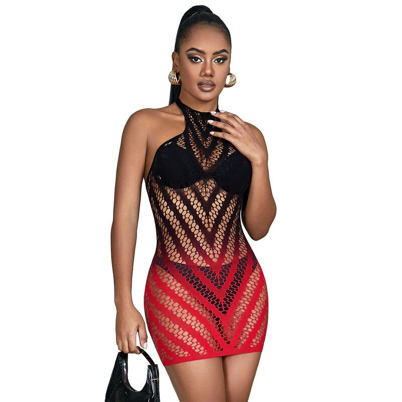 SUBBLIME robe résille extensible rouge et noire, taille unique – photo 1 SUBBLIME robe résille extensible rouge et noire, taille unique – photo 1
