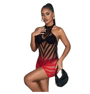 SUBBLIME stretch visnetjurk in rood en zwart, one size – foto 4