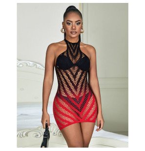 SUBBLIME stretch visnetjurk in rood en zwart, one size – foto 8