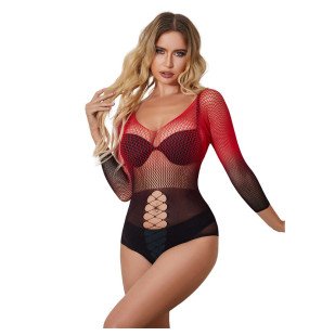 Stretch Fishnet Dress with Long Sleeves in Red and Black SUBBLIME – image 1