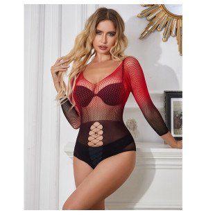 Stretch Fishnet Dress with Long Sleeves in Red and Black SUBBLIME – image 7