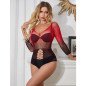 Stretch Fishnet Dress with Long Sleeves in Red and Black SUBBLIME – image 7