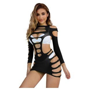 Black Stretch Mesh Dress with Long Sleeves – One Size – image 6