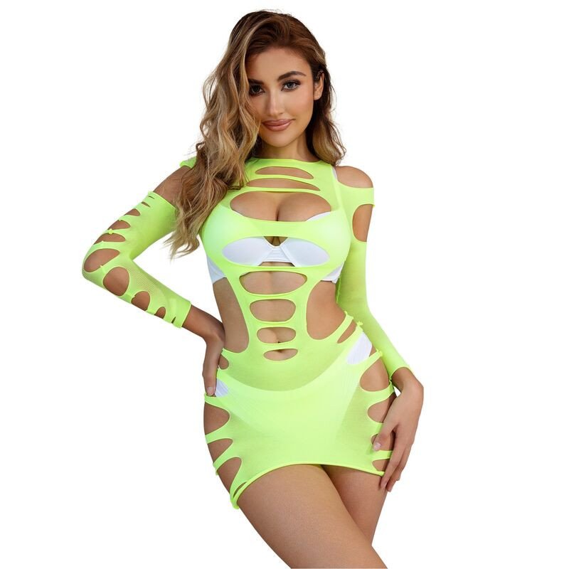 Green Stretch Mesh Long-Sleeved Dress by SUBBLIME – image 1