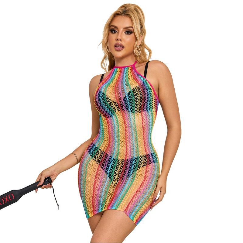 Rainbow fishnet dress, one size – image 1