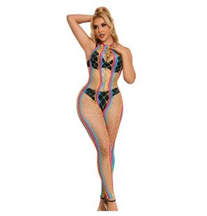 SUBBLIME regenboog mesh bodystocking met halternek XS/M – foto 1