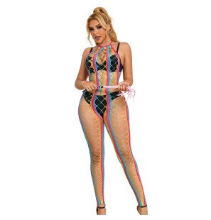 SUBBLIME regenboog mesh bodystocking met halternek XS/M – foto 2