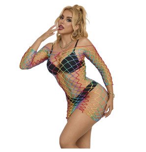 Rainbow Long-Sleeved Fishnet Dress SUBBLIME One Size – image 1