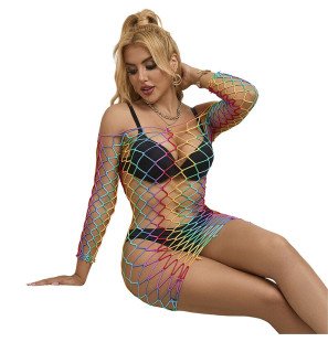 Rainbow Long-Sleeved Fishnet Dress SUBBLIME One Size – image 2