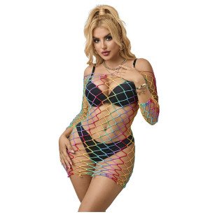 Rainbow Long-Sleeved Fishnet Dress SUBBLIME One Size – image 4