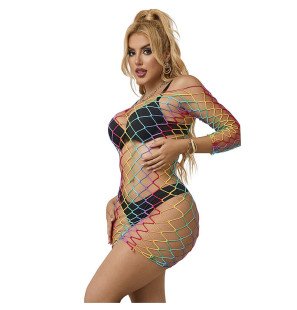 Rainbow Long-Sleeved Fishnet Dress SUBBLIME One Size – image 5
