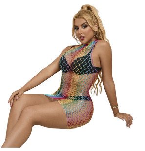 SUBBLIME rainbow fishnet dress with high neck and sleeveless design – image 3