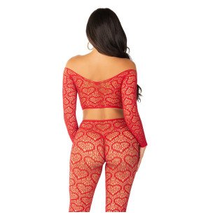Rotes Dessous-Set mit Crop-Top und Strümpfen One Size – Bild 5