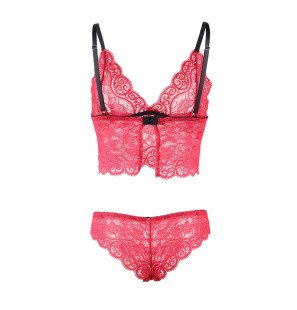 SUBBLIME 3-piece lace and satin lingerie set, red, S/M – image 8