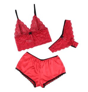 SUBBLIME ensemble de lingerie rouge en dentelle et satin, 3 pièces, taille L/XL – photo 3