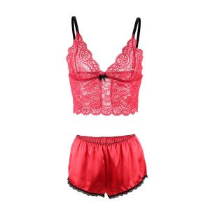 SUBBLIME ensemble de lingerie rouge en dentelle et satin, 3 pièces, taille L/XL – photo 5