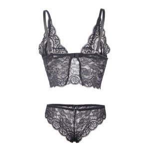 Ensemble de lingerie 3 pièces en dentelle noire et satin S/M – photo 7