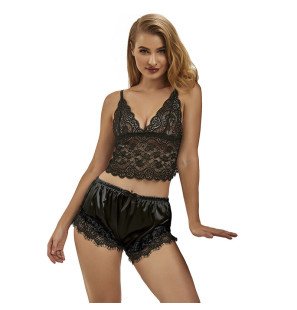 Black satin and lace pyjamas S/M by SUBBLIME – image 1
