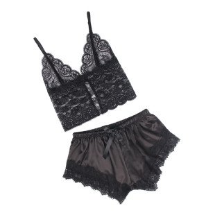 Pyjama en satin et dentelle noire L/XL de SUBBLIME – photo 4