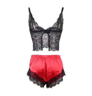 Black and Red Satin and Lace Pyjama Set S/M – image 6
